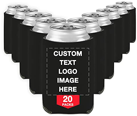 20 Pcs Personalised Can Cooler Sleeves Custom Beer Soda Drink Holders with Logo Photo Text Customised Gift for Christmas Wedding Party