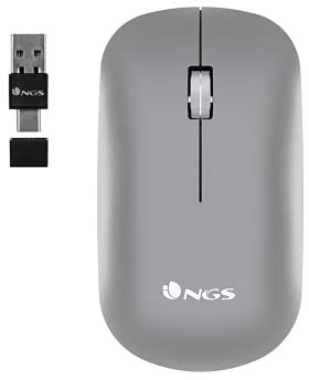NGS Snoop-RB - Rechargeable Wireless Multi-Device Mouse, with Bluetooth 3.0/5.0, 800/1200/1600/2000/2400dpi, 10M Distance, Grey Colour