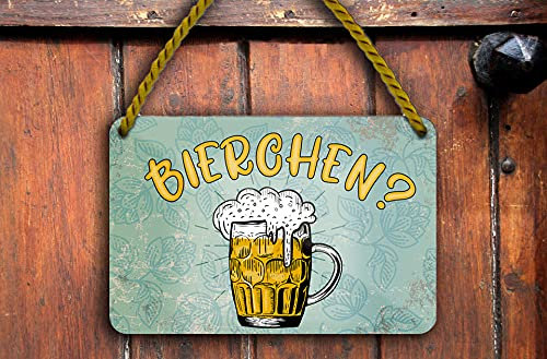 schilderkreis24 – Blechschild Lustiger Bier Spruch “Bierchen?“ Deko Küche Bar Theke Biergarten Stammtisch Kneipe Humor witzige Geschenkidee Geburtstag Weihnachten 18x12 cm