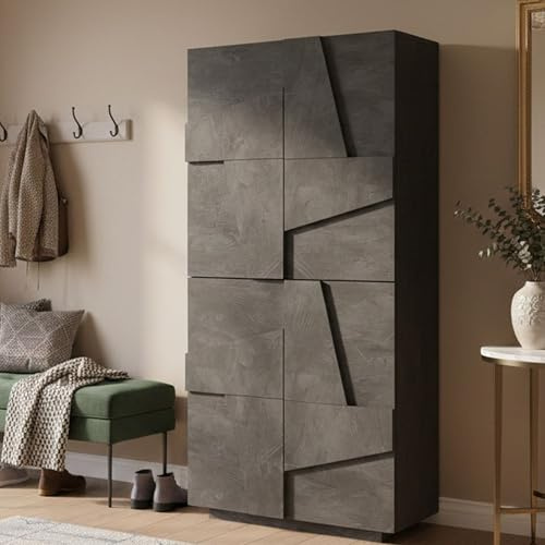 Dmora - Étagère à chaussures Orfeo, Armoire polyvalente avec 4 portes battantes, Étagère à chaussures d'entrée, 100% Made in Italy, 81x38h167 cm, Ardoise