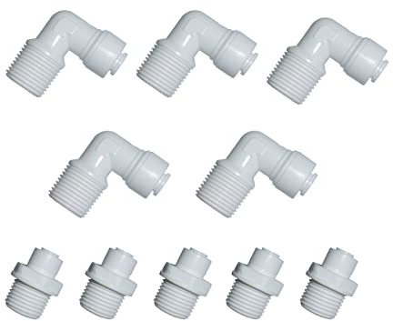 MALIDA Schnellverbinder-Stecker-Adapter, Winkel- und gerade Kombination, 3/8 Zoll NPT-Gewinde x 1/4 Zoll Rohr-OD Push to Connect Fittings, für Wasserfilter-Reinigungssysteme, 10 Stück