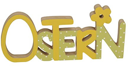 Posiwio dekorativer großer Schriftzug Ostern mit Blume in gelb grün als ausgefallene Osterdeko