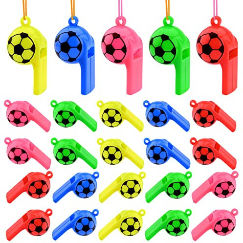 Bekecidi 25 fischietti da Calcio per Bambini Fischietti in plastica con Cordino Fischietti Sportivi per Bambini Forniture per Feste di Calcio per Ragazzi e Ragazze