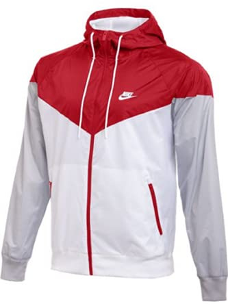 NIKE Veste coupe-vent à capuche pour homme, Écarlate/blanc, Medium