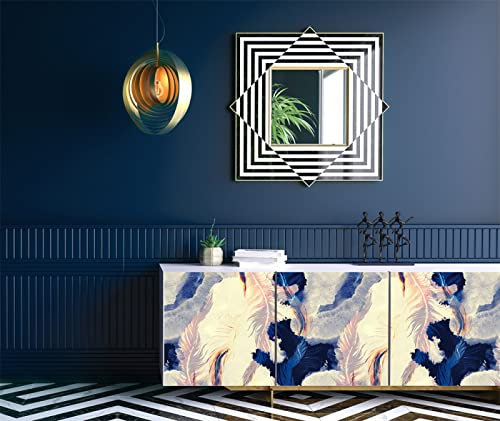 Tapete Königsblaue Feder Vliestapete Klebefolie Möbel Leicht Abzuziehen Selbstklebende Tapete Schlafzimmer Küchenrückwand Tapete Selbstklebend for Living Room 41x150cm/1 Pcs
