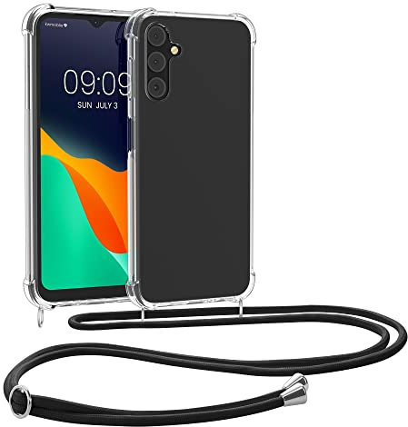 kwmobile Crossbody Case Compatible with Samsung Galaxy A14 5G Case - Clear TPU Phone Cover w/Lanyard Cord Strap - Transparent