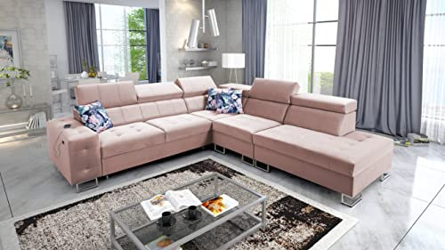 All4All Ecksofa mit Schlaffunktion Hugo IX XXL Big Sofa Wohnlandschaft L-Form mit Bettkasten Gewebe Gesteppt Seite Links Rechts Modern 26 (Magic Velvet 2264, Seite rechts)