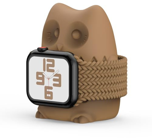 Sikai iWatch Charger Stand Compatible with Apple Watch Series 8/SE2 (2022)/7/6/SE/5/4/3/2/1, The Owl Shape Silicone Dock Charger Holder for Samsung Watch 5/5Pro, Supports Nightstand Mode (Brown)