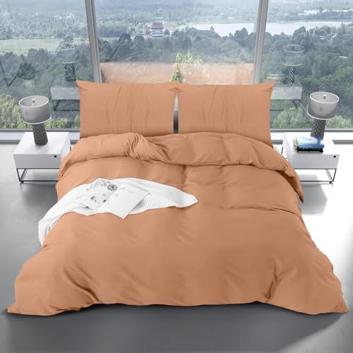 Yorkshire Bedding King Size Duvet Cover Sets - Soft & Breathable Brushed Microfibre Plain Duvet Cover with Pillow cases - Button Closure Quilt Cover Bed Set - Peach