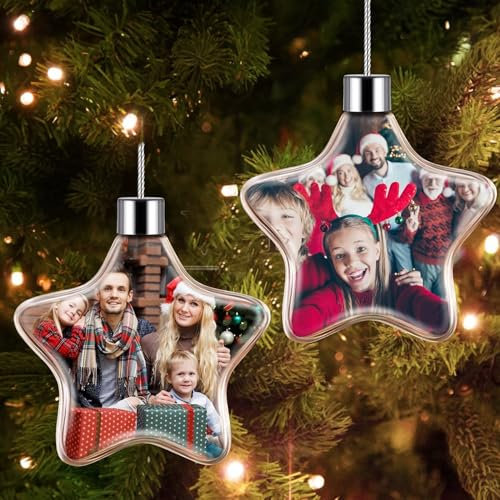 Bemaystar Personalisierte Weihnachts Pentagramm mit Foto – Doppelseitig Bedrucktem Foto, Weihnachtskugeln Selbst Gestalten, Valentinstag, Weihnachtsdeko, Foto Geschenk