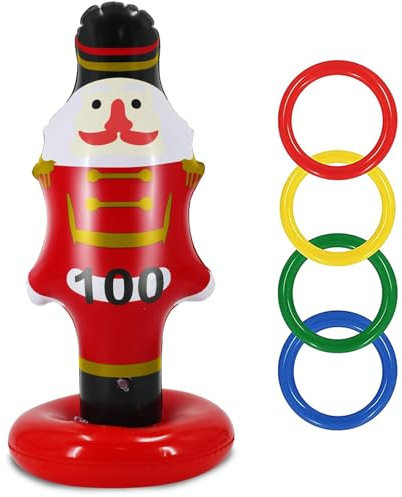 5Pcs Weihnachten Aufblasbares Ringwurfspiel,Nussknacker Wurfspiel Kinder Outdoor Indoor Weihnachtsspiel,Ring Toss Game Spiel Ring Wurfspiel Weihnachten Spiel,Spiele für Draussen Party Gadgets