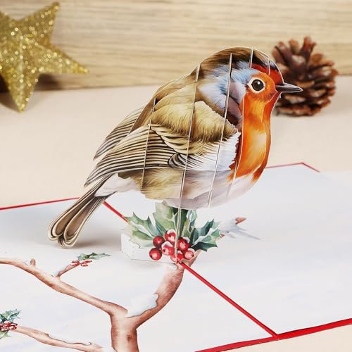 COLOFALLA Weihnachtskarte 3D Weihnachten Pop Up Karte Weihnachten Grußkarte 3D Spottdrossel Pop Up Weihnachtskarte mit Weißem Umschlag für Freunden Familien Kinder zum Geschenk