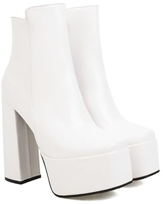 ARPINO Stivaletto Da Donna Con Plateau E Tacco Alto Punta Quadrata Punk Stivali in Pelle Con Cerniera,Bianca,40 EU