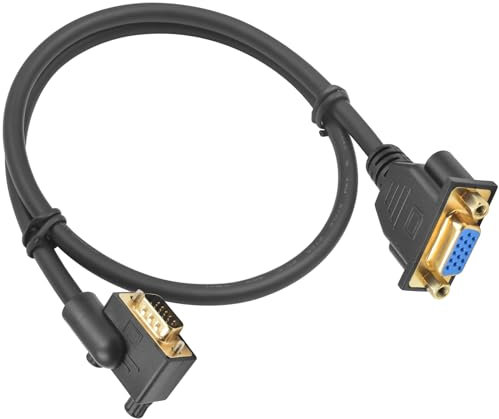 Poyiccot VGA Extension Cable1.5ft, 90 Degree VGA 15 Pin Adapter Cable, Left Anlge VGA Male to Female Cable, VGA Extender HD15 Monitor Video Cable Support 1080P Full HD for PC Laptop TV Projector