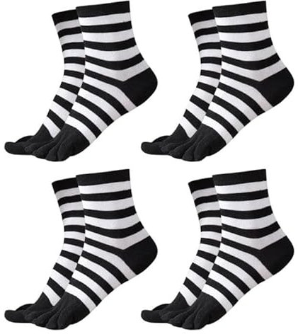 EUPSIIU 4 Paires Chaussettes à Doigts Femme Chaussettes avec Orteils, Respirant Coton Chaussettes Orteils Séparés Running Chaussette Doigt de Pied Sport, Filles Chaussettes Yoga Danse (Coton, Noir)