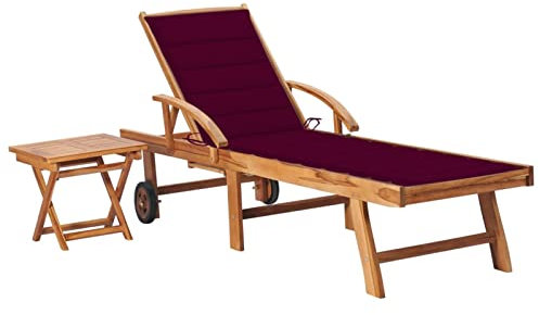 ARKEM Sonnenliege mit Tisch und Auflage Massivholz Teak Gartenliege Campingliege