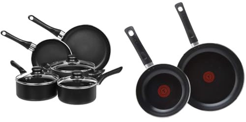 Amazon Basics 8-Piece Non-Stick Cookware Set, Black & Tefal Taste Twin Pack, Aluminium Frying Pans, Pan Set, Pans 20 cm and 28 cm diameter, Non-Stick, Black, Pack of 2, B189S244