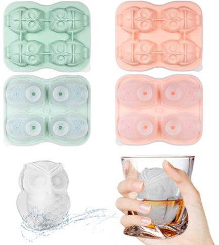 Mulaibdin 2 Stk Silikon Eiswürfelform, Eulen Eiswürfelbehälter mit Deckel, Eiswürfelform Groß BPA frei, Ice Cube Tray Big, Lustige Eiswürfel Formen Tiere für Cocktails,Whisky, Bier,Wein,Babynahrung