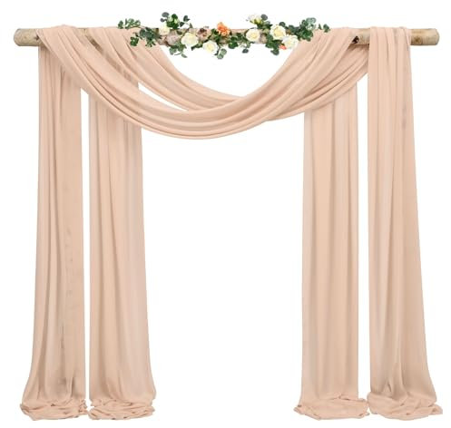 Hochzeitsbogen Drapierstoff, 1 Paneel, 71,1 cm x 6,8 m, Nude, Hochzeitsbogenvorhänge für Zeremonie, Chiffon-Stoff, Vorhänge, Lauben, Vorhänge, Hochzeitsbögen, Dekorationen für Empfang, durchsichtige