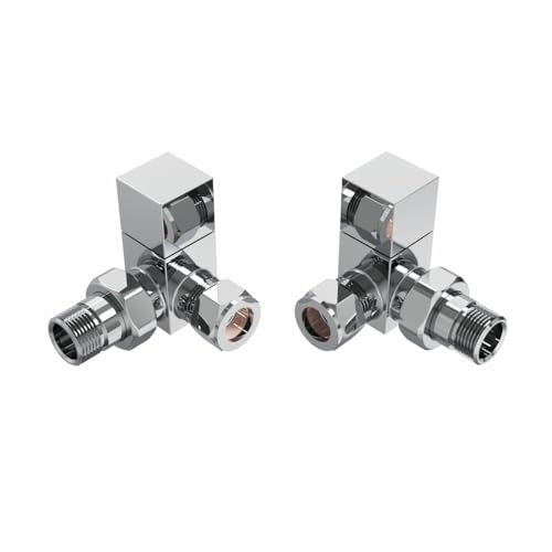 NRG Modern Square Towel Rail Corner Manual Radiator Valve Central Heating Taps Chrome(Pair)