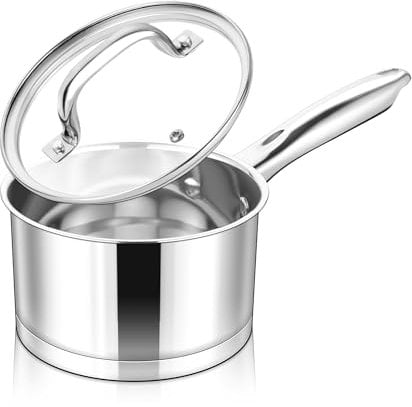 Herogo 14cm Saucepan, Stainless Steel Sauce Milk Pan with Lid, 1QT Induction Cooking Pot with Ergonomic Handle, Suitable for All Kitchen Stove Top, Heavy Duty & Easy Clean, 1 L