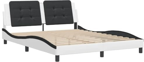 vidaXL Bettgestell, Bett mit Kopfteil, Polsterbett Doppelbett für Schlafzimmer, Bettrahmen mit Lattenrost, Weiß Schwarz 160x200cm Kunstleder