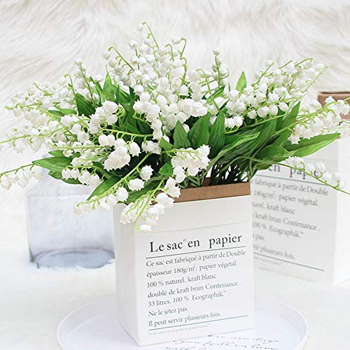 Qivine 6 Bündel Maiglöckchen Blumen für Innen Außenbereich, 37cm Lange Kunststoff Künstliche Weiß Maiglöckchen Blumen für Zuhause, Garten, Party, Hochzeit Dekoration