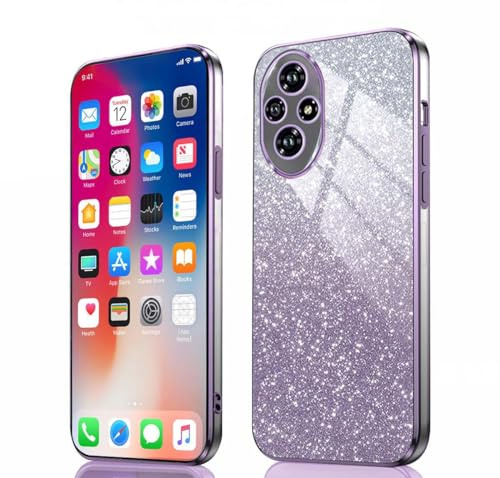 PEIYE Cover per Honor 200 Pro - Custodia Antiurto in Silicone Morbido, con Bordo Elettroplastificato e Carta Glitter Integrata, Case -Viola Gradiente