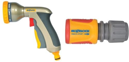 HOZELOCK - Multi-Jet Spray Gun Plus : Ergonomic, Extremely Compact Metal Multi-Task Gun & Aquastop Hose Connector Quick ø 12.5mm - 15mm (1/2- 5/8) Soft Touch : Aquastop, Watertight