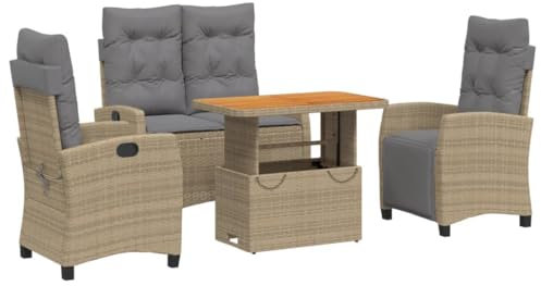 vidaXL Garten Essgruppe mit Kissen 4-TLG., Gartenmöbel Set Sitzgruppe, Essgarnitur Gartengarnitur, Terrasse Balkon Möbel Garnitur, Beige Poly Rattan