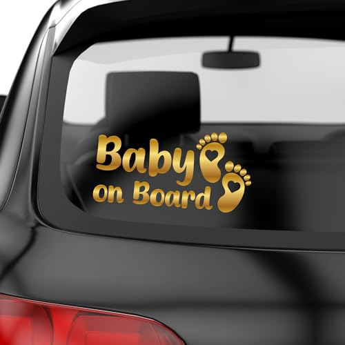 PrintAttack P003 | Baby on Board Aufkleber Füße Baby in Car Auto Sticker Babyaufkleber Autoaufkleber Vinyl (Gold)