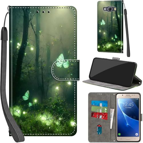 Handyhülle für Samsung Galaxy J5 2016 Hülle, Waldschmetterling | PU Leder, Klappbar, Kartenfächer, Ständer, Kameraschutz, Brieftasche, Magnet, Stoßfeste, Muster Motiv
