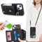 Zouzt for iPhone 15 Case with Card Holder and Strap, Card Slots Zipper Wallet Phone Case PU Leather Crossbody Lanyard Drop Protection Cover for iPhone 15 6.1 inch - Black