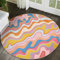 Aldopein Tapis esthétique et funky pour chambre de fille, tapis rond moderne lavable à rayures colorées rose pastel, tapis rond de 1,5 m pour salon, cuisine, entrée, dortoir