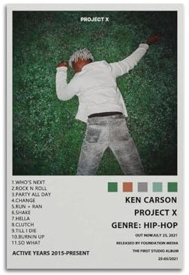QIUNUOTAN Ken Carson Poster Projekt XAlbum Pop Sänger Druck Album Leinwand Gemälde Wandkunst Schlafzimmer Dekor Büro Teenager Dekor 30 x 45 cm Unframe-26