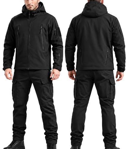 Taktischer Anzug Herren Set, Taktische Jacke Herren und Taktische Hose Herren, Softshell Outdoor Kleidung Militär Style, Wasserabweisend & Winddicht für Jagd, Wandern, Camping, Arbeit