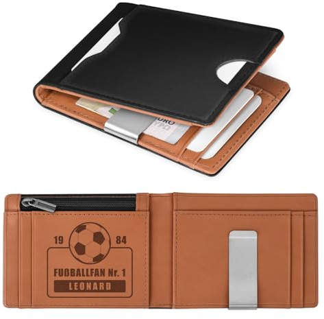 Maverton Slim Wallet mit Gravur, Herrengeldbörse mit Münzfach für 9 Karte | Geldbörse Herren aus echtem Rindsleder, Geschenke für Männer, personalisierte Geschenke für ihn, schwarz-braun