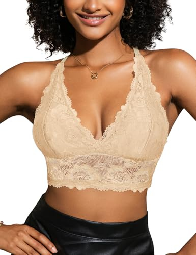 SHEKINI Bralette Damen Spitze Neckholder BH Ohne Bügel Triangel Bustier Spitzen Racerback BH Tiefer Ausschnitt Sexy Unterwäsche Oberteile Dessous