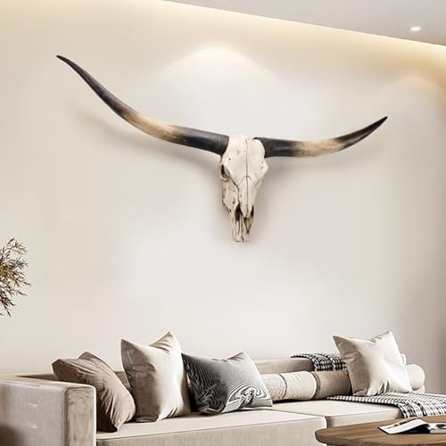 70 Zoll - Wanddekoration mit langen Hörnern, Tierschädel, Longhorn-Schädel, Kuhschädel, echter Tierschädel, Wanddekoration mit Tierkopf, künstliche Taxidermie, mittelalterliche Dekorationen(Black horn