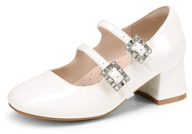 DREAM PAIRS Girls Double Strap Pumps | Sleek Patent Finish, Square Toe Growing Room, Double Straps Secure Fit, Cushioned Footbed Comfort