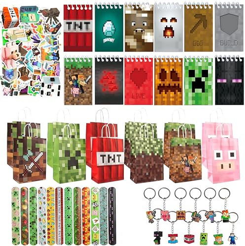 HYZMSZA Video Game Party Favours, 98 Stück Kinder Geburtstag Party Favours mit Schlüsselanhänger Laptop Aufkleber Spiel Armband Geschenk Tasche Giveaway, Gamer Theme Supplies