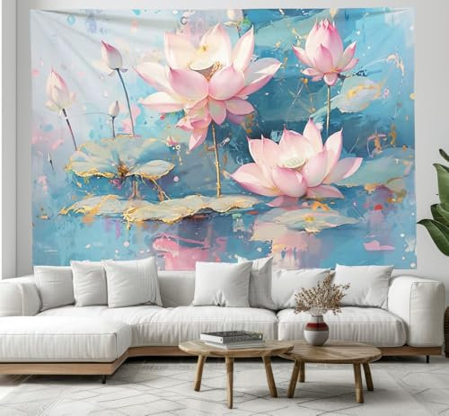 3D Effet Pétales Roses Tapisserie Art textile Mural Tapisserie Murales, Peinture À L'Huile Lotus Murale En Tissu décoratif Pour Chambre À Coucher, 180×230cm Art textile mural, Nappes Tapisseries