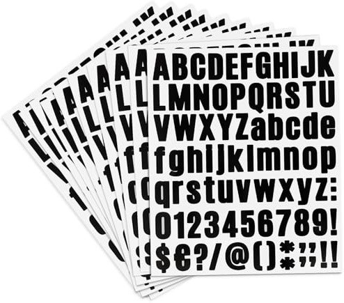 Buchstaben Aufkleber, 10 Blatt Buchstaben Zahlen Aufkleber Kit, 2,5 cm Selbstklebende Buchstaben, Schwarze Klebebuchstaben für Briefkasten, Schild, Basteln, Türen, Fenster, Autos, Zuhause (810 PCS)