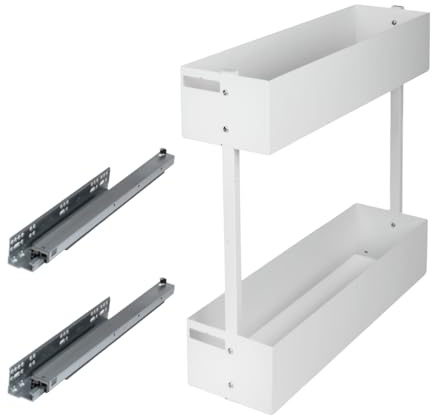 Schrankauszug Küche mit Softclose 150mm ausführung Rechts | Auszug Küchenschrank - 2 Etage | Unterschrankauszug Weiß | Apothekerschrank Auszug | Küchenschrank Organizer Ausziehbar