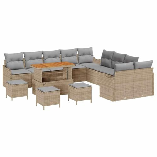 vidaXL Garten-Sofa-Set 14 pcs Beige Poly-Rattan, Stylische Gartenmöbel, langlebiges Outdoor-Sofa und Lounge-Couch für die Terrasse, Set und Ecksofa