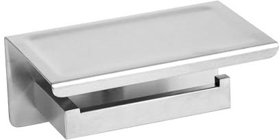 Balneo QARX Toilettenpapierhalter mit Ablage, Edelstahl, INOX | Edelstahl AISI 304, rostfrei: Klopapierhalter mit Ablage für Smartphone, 18,6 x 11,5 x 8,3 cm, Wandmontage zum Schrauben