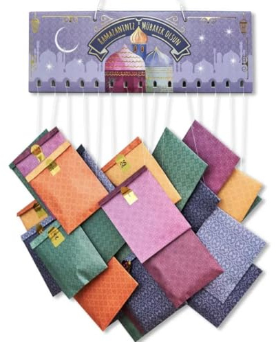 DIY Ramadan Kalender zum Befüllen mit 30 Tüten zum Aufhängen, Ramadan Deko & Geschenk, Eid Mubarak, Ramazan