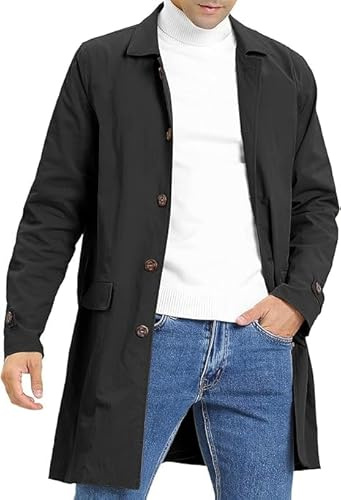 Runcati Mens Trench Coat Slim Fit Single Breasted Casual Long Jacket Lightweight Lapel Fall Windbreaker Overcoat