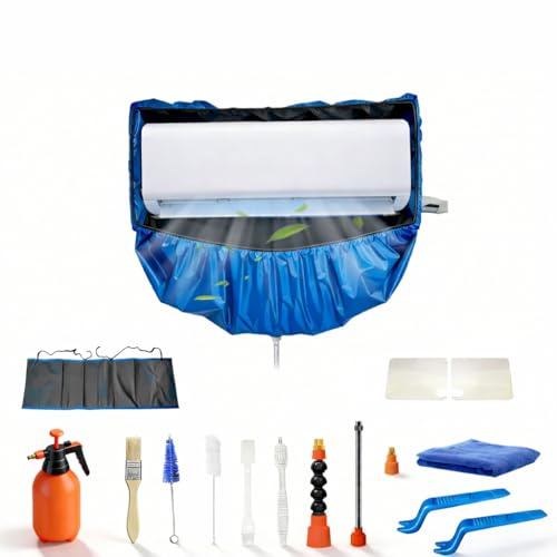 kikepilm kit entretien climatisation, kit de nettoyage climatisation split pour Climatiseur, bache nettoyage clim avec parois latérales renforcées (Bleu foncé, Type C)