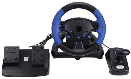 Bewinner Volante da Gaming 4 in 1, Volante Force Feedback con Doppio Motore, Rotazione di 135°, Compatibile con PC, IOS, Include Pedale e Joystick